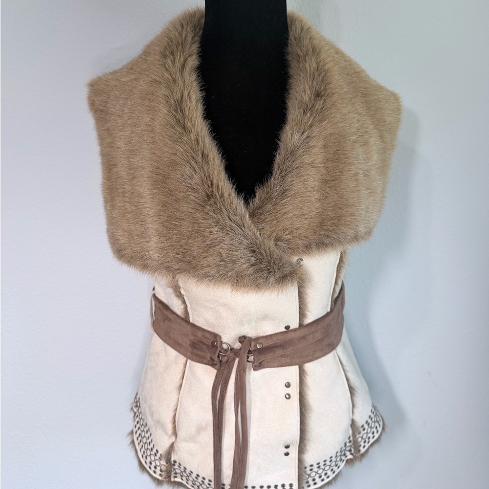 Y2K Guess Faux Fur Vest in Taupe and Brown XS - Picture 7 of 10